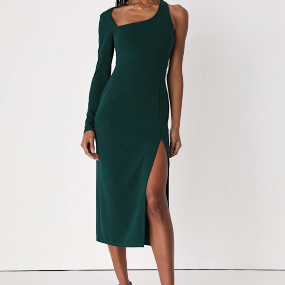 Lulus Stunning Drama Emerald Green Asymmetrical Midi Dress XL NWT